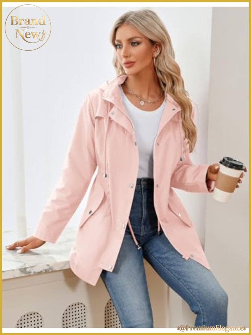 Women's Waterproof Raincoat Hooded Lightweight Jacket with Plaid Lining - Picture 2 of 5